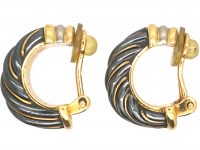 French 18ct Gold & Silverium Cartier Hoop Clip On Earrings in Original Cartier Case