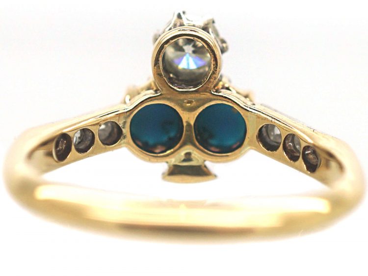 Edwardian 18ct Gold Turquoise & Diamond Shamrock Ring