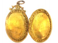 Edwardian 9ct Gold Oval Shaped Locket with Swallows & Flowers Motif