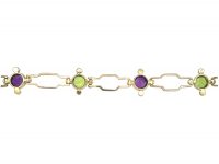 15ct Gold Suffragette Bracelet set with Amethysts, Natural Split pearls & Peridots