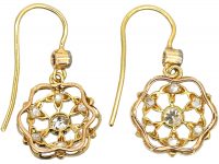 Edwardian 18ct Gold & Diamond Drop Stars Earrings