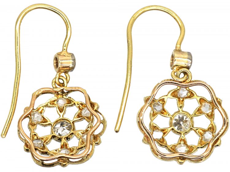 Edwardian 18ct Gold & Diamond Drop Stars Earrings