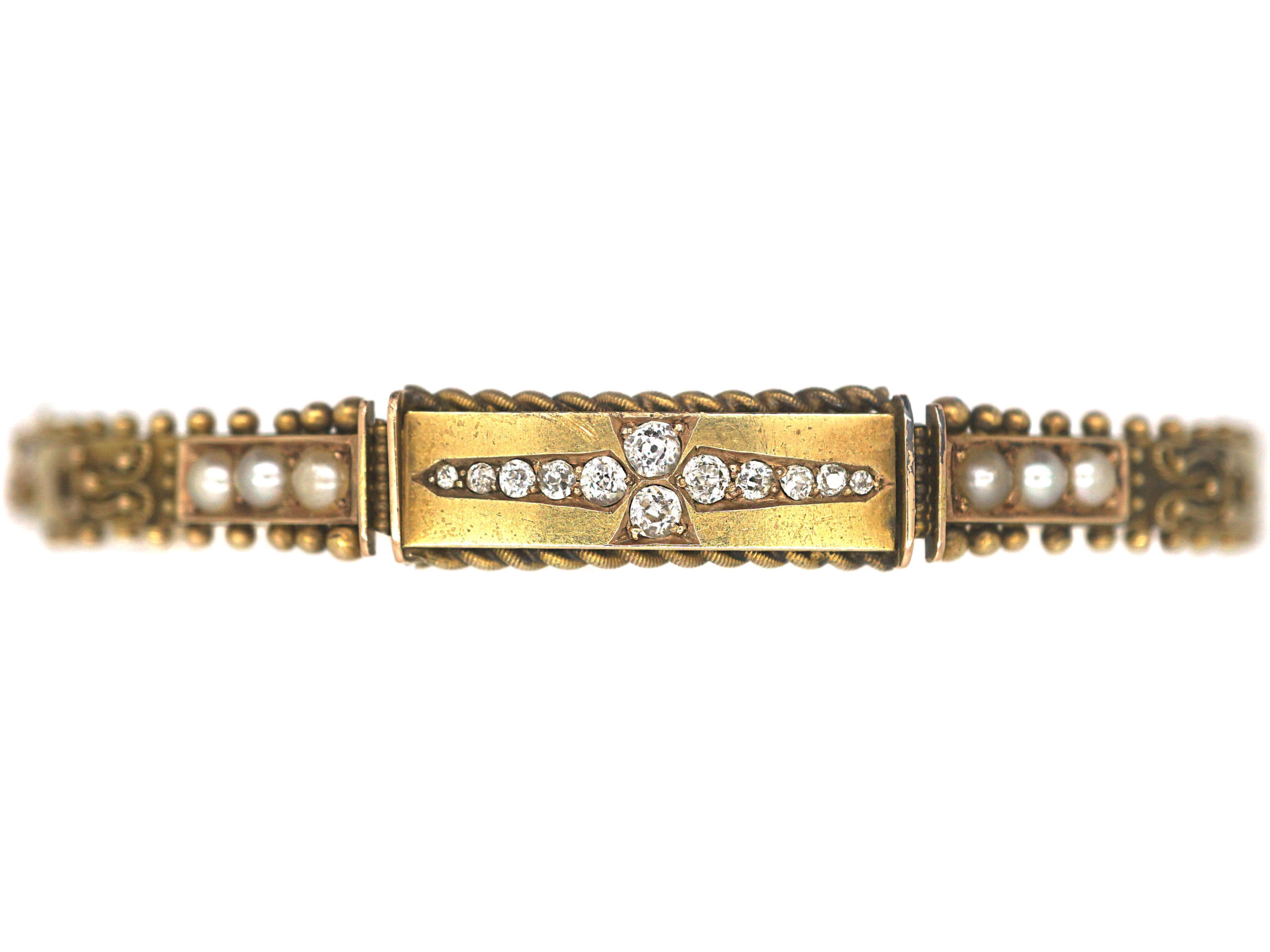 Victorian 15ct Gold Bangle set with Diamonds & Natural Split Pearls ...