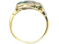 Art Deco 18ct Gold & Platinum, Emerald & Diamond Geometric Design Ring