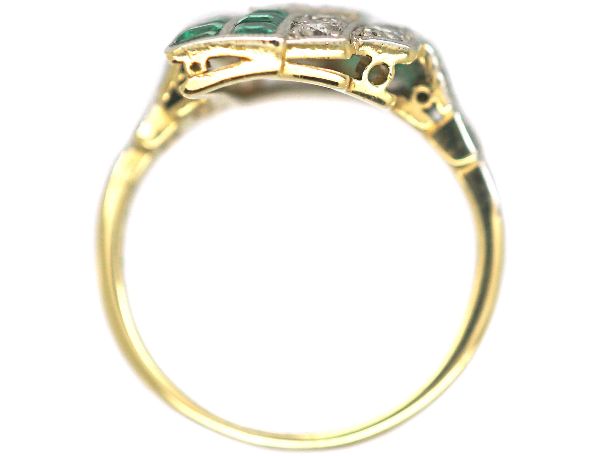 Art Deco 18ct Gold & Platinum, Emerald & Diamond Geometric Design Ring ...