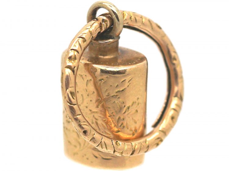 9ct Gold Engraved Scent Bottle Pendant on a Georgian Split Ring