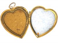 Edwardian 9ct Gold Heart Shaped Locket set with a Garnet & Natural Split Pearls
