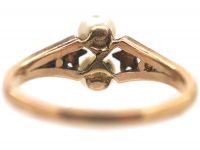 French Belle Epoque 18ct Gold Ring set with Two Natural Pearls & Two Rose Diamonds