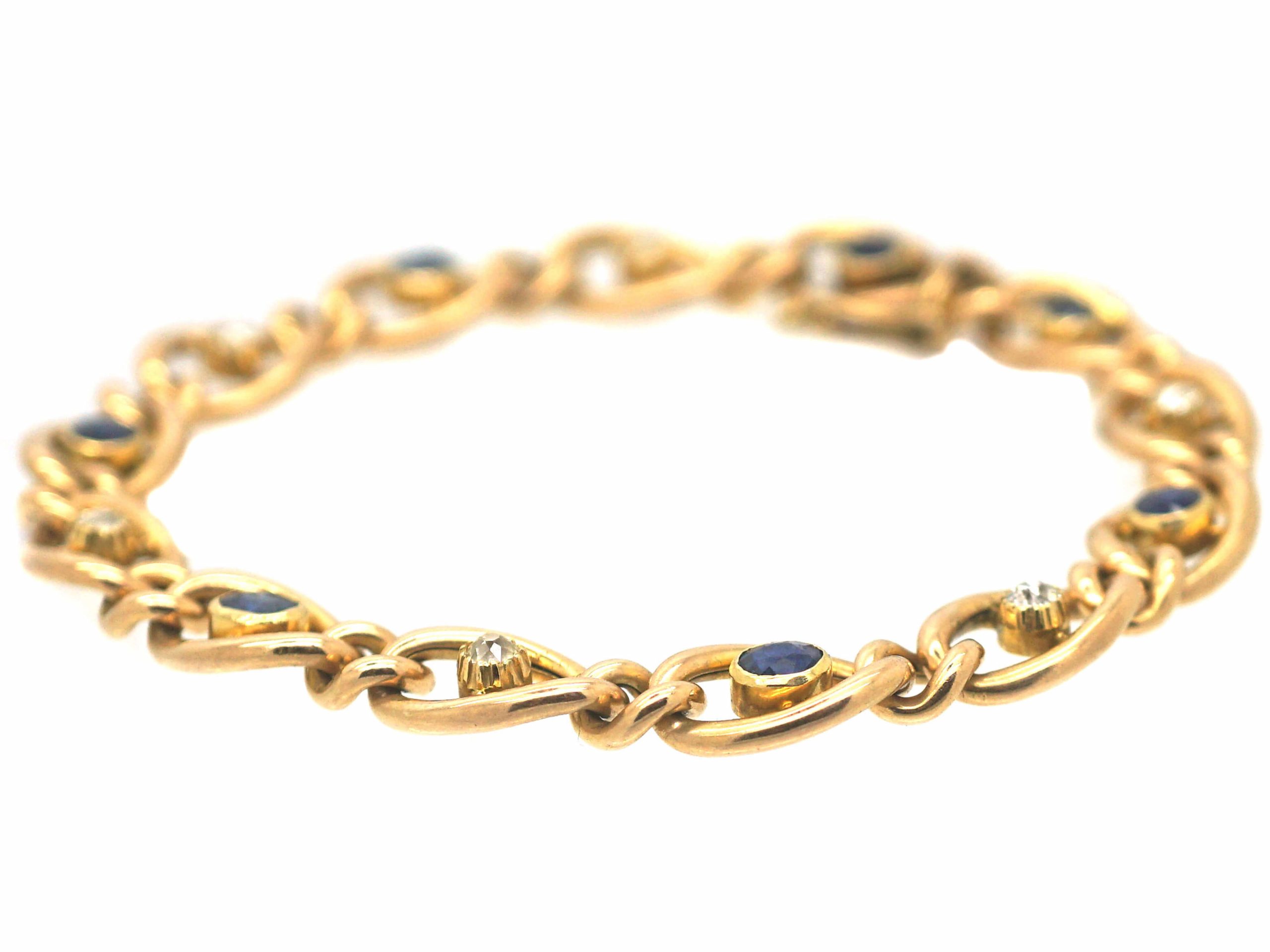 Edwardian 15ct Gold, Sapphire & Diamond Curb Link Bracelet (487P) | The ...