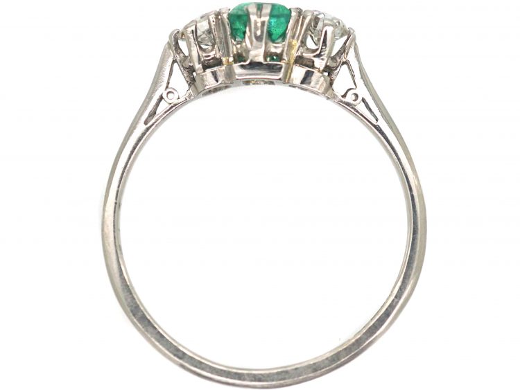 Art Deco Platinum, Emerald & Diamond Three Stone Ring