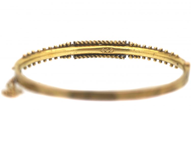 Victorian 15ct Gold Bangle set with Diamonds & Natural Split Pearls