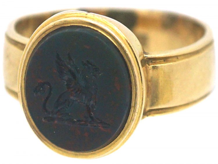 Victorian 18ct Gold Signet Ring with Bloodstone Intaglio of a Heraldic Gryphon
