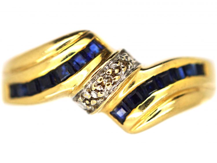 18ct Gold, Sapphire & Diamond Crossover Ring