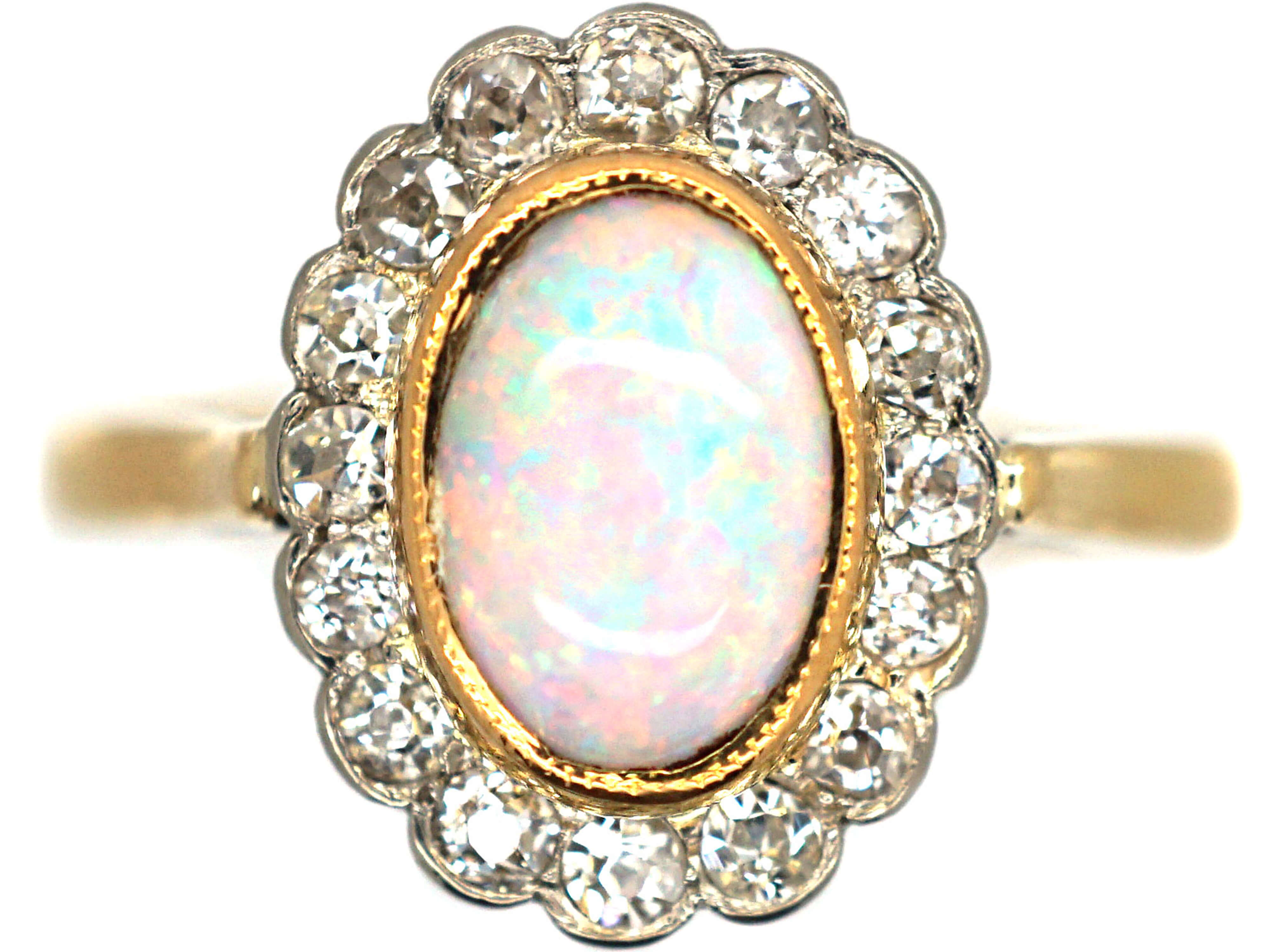 Edwardian 18ct Gold & Platinum, Opal & Diamond Cluster Ring (58R) | The ...