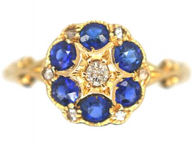 Edwardian 18ct Gold Sapphire & Diamond Cluster Ring