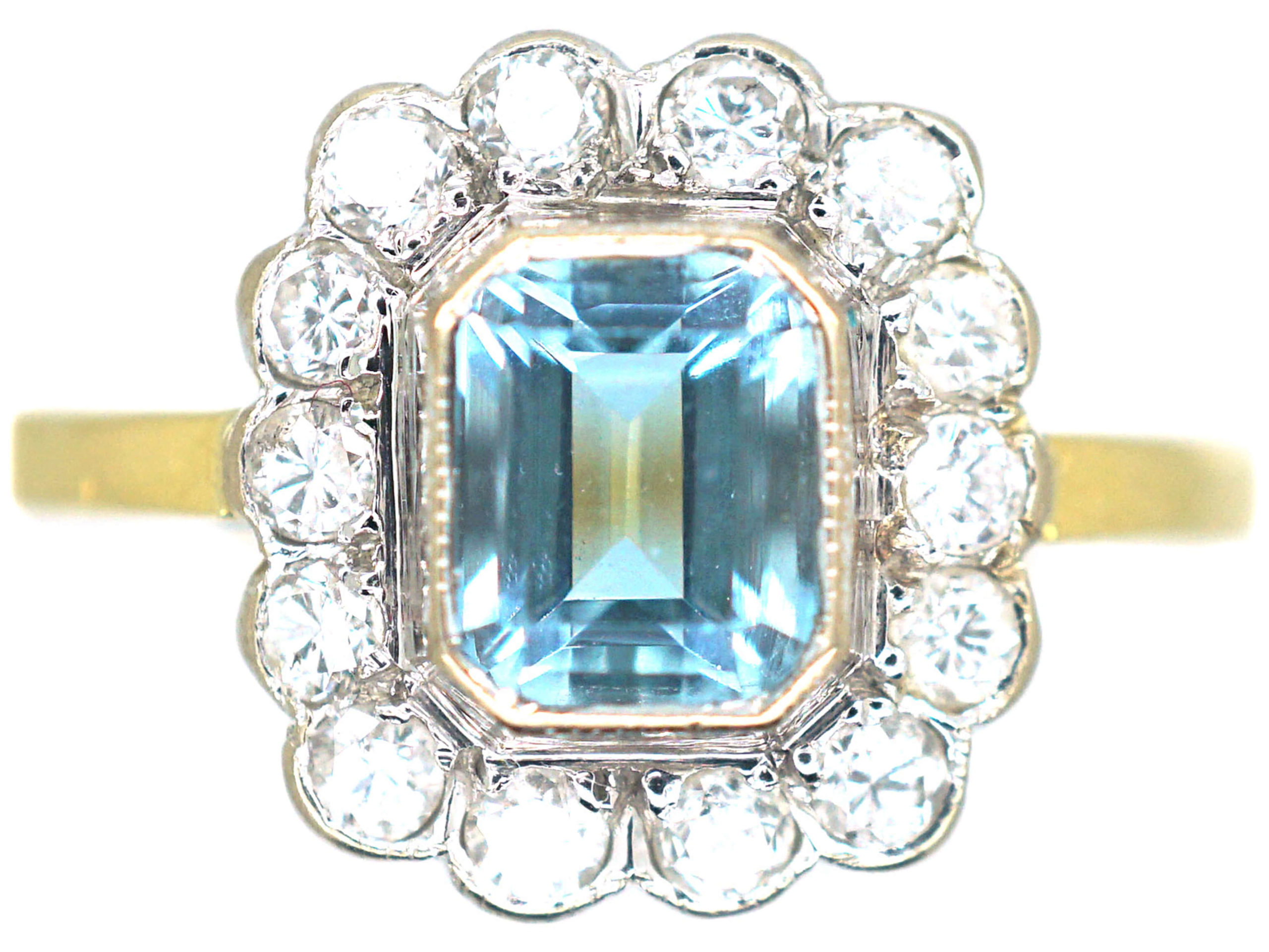 aquamarine and diamond cluster ring