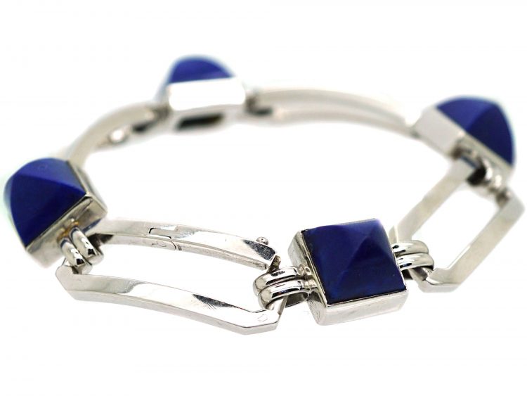 French Art Deco 18ct White Gold & Lapis Lazuli Bracelet