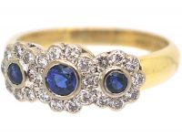 18ct Gold Triple Cluster Ring set with Sapphires & Diamonds by Charles Green & Sons