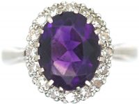 18ct White Gold, Amethyst & Diamond Oval Cluster Ring