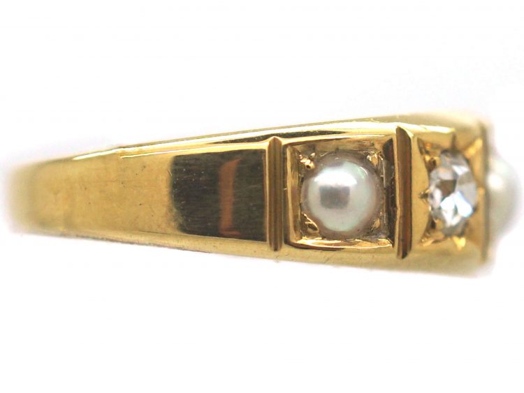 Victorian 18ct Gold Natural Split Pearl & Diamond Ring