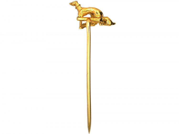 Victorian 18ct Gold Tie Pin of Two Greyhounds