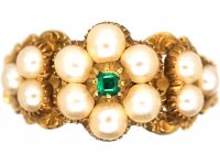 Regency 15ct Gold, Natural Split Pearl & Emerald Cluster Ring