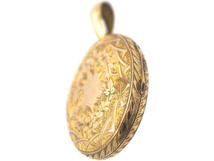 Large Victorian 15ct Gold Oval Engraved Locket