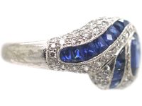 French 18ct White Gold, Sapphire & Diamond Spiral Ring
