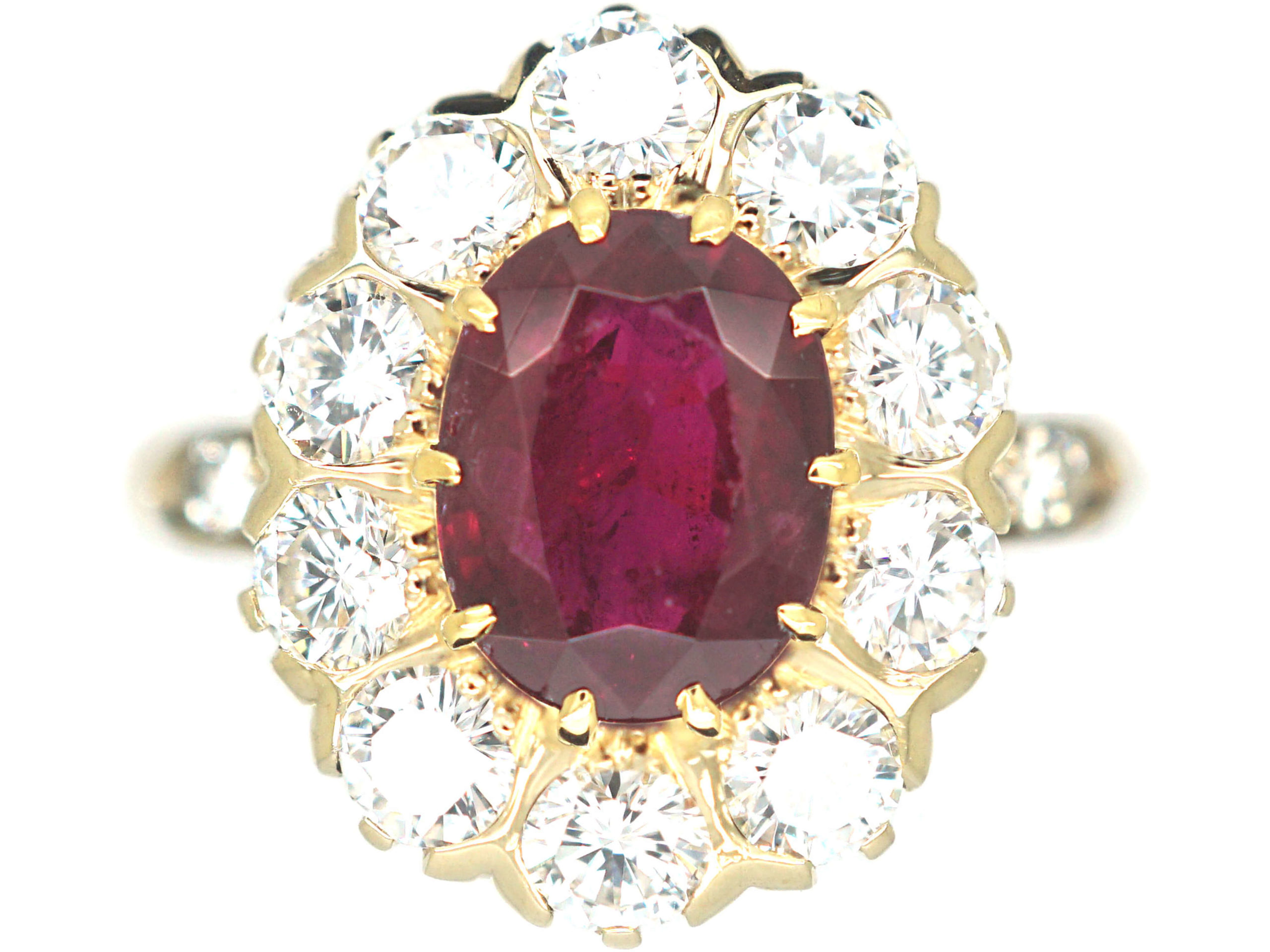 French 18ct Gold, Ruby & Diamond Cluster Ring with Diamond Set ...