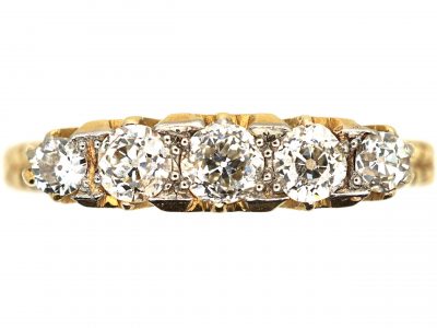 Edwardian 18ct Gold Five Stone Diamond Carved Half Hoop Ring