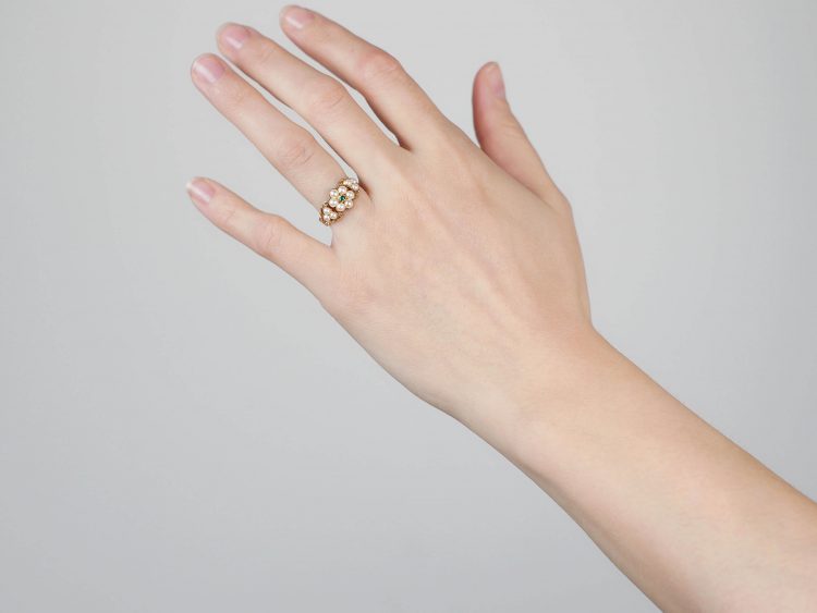 Regency 15ct Gold, Natural Split Pearl & Emerald Cluster Ring