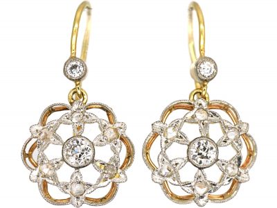Edwardian 18ct Gold & Diamond Drop Stars Earrings
