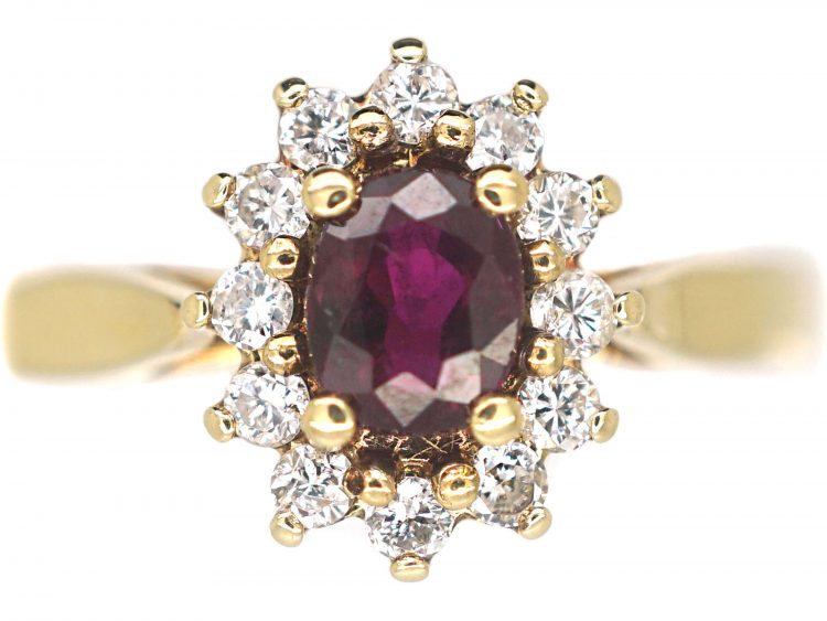 9ct Gold Ruby & Diamond Oval Cluster Ring