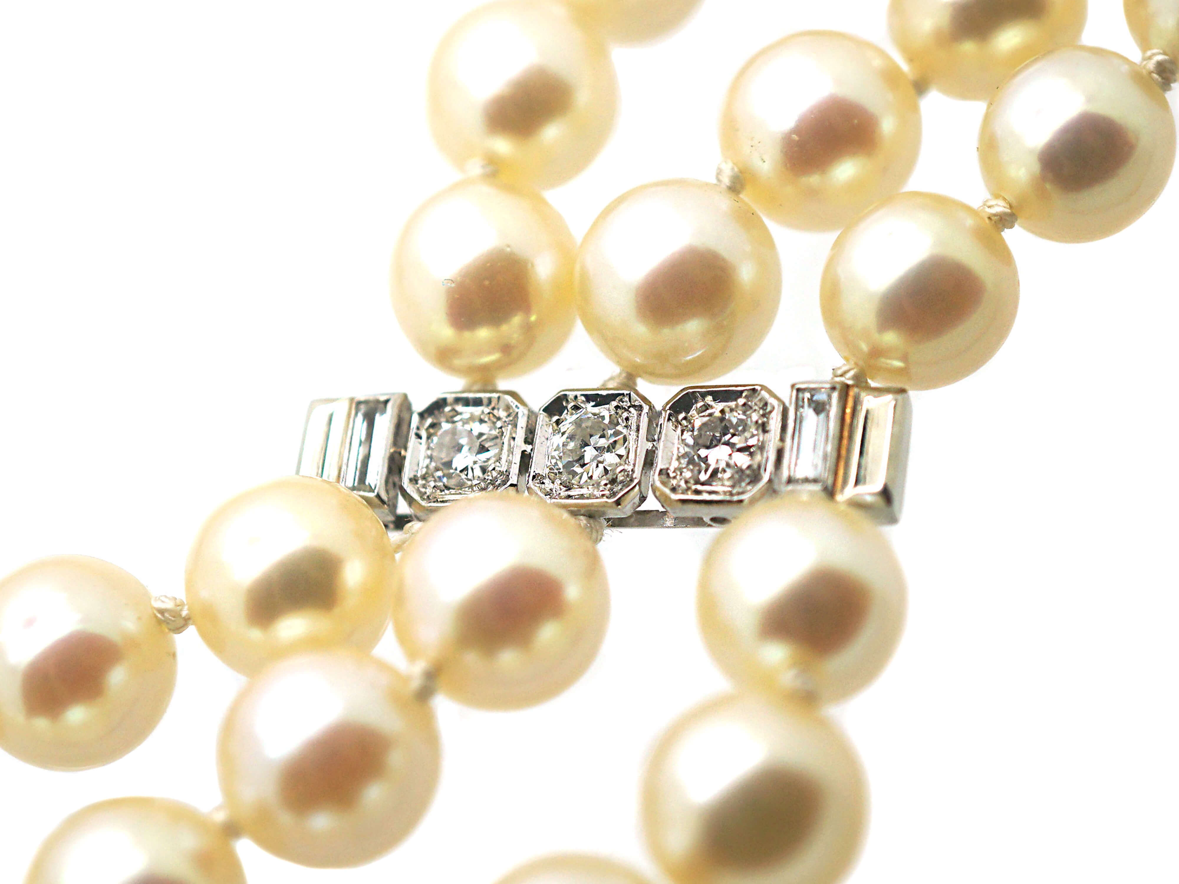 Double Strand Cultured Pearl Necklace with Diamond Clasp