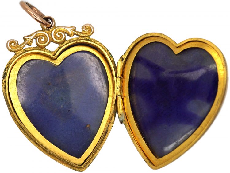 Edwardian 9ct Gold Back & Front Heart Shaped Locket with Paste Set Swallow Motif