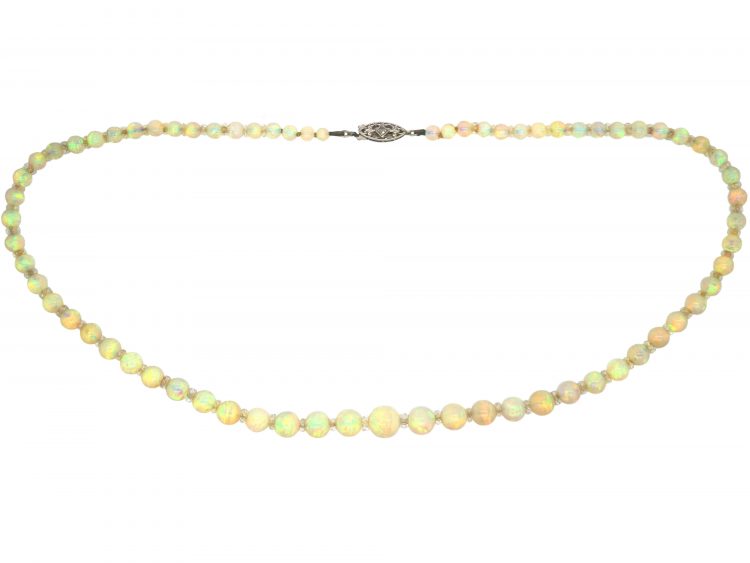 Edwardian Opal Necklace with 9ct White Gold & Rose Diamond Clasp