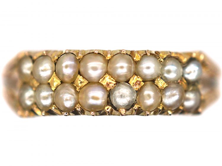 Regency 9ct Gold & Natural Split Pearl Two Row Ring