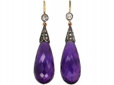 Edwardian Amethyst & Diamond Drop Earrings