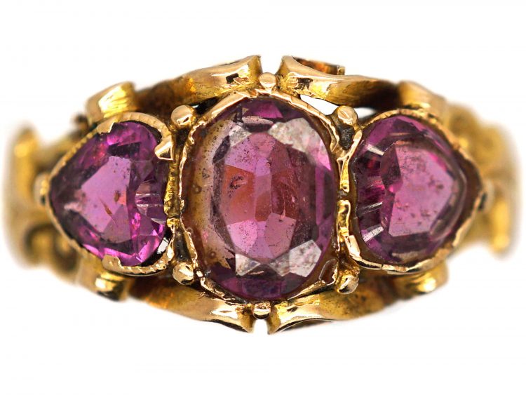Victorian 15ct Gold Ring set with Two Heart Shaped Almandine Garnets