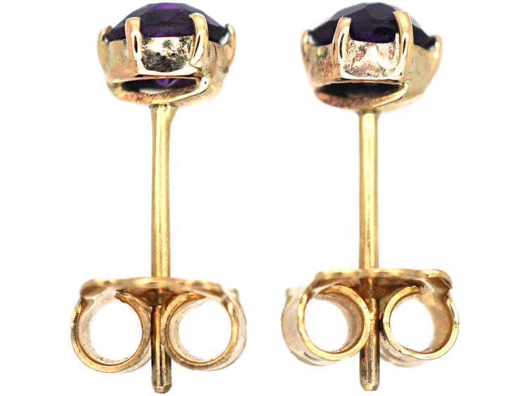 Edwardian 9ct Gold & Amethyst Stud Earrings