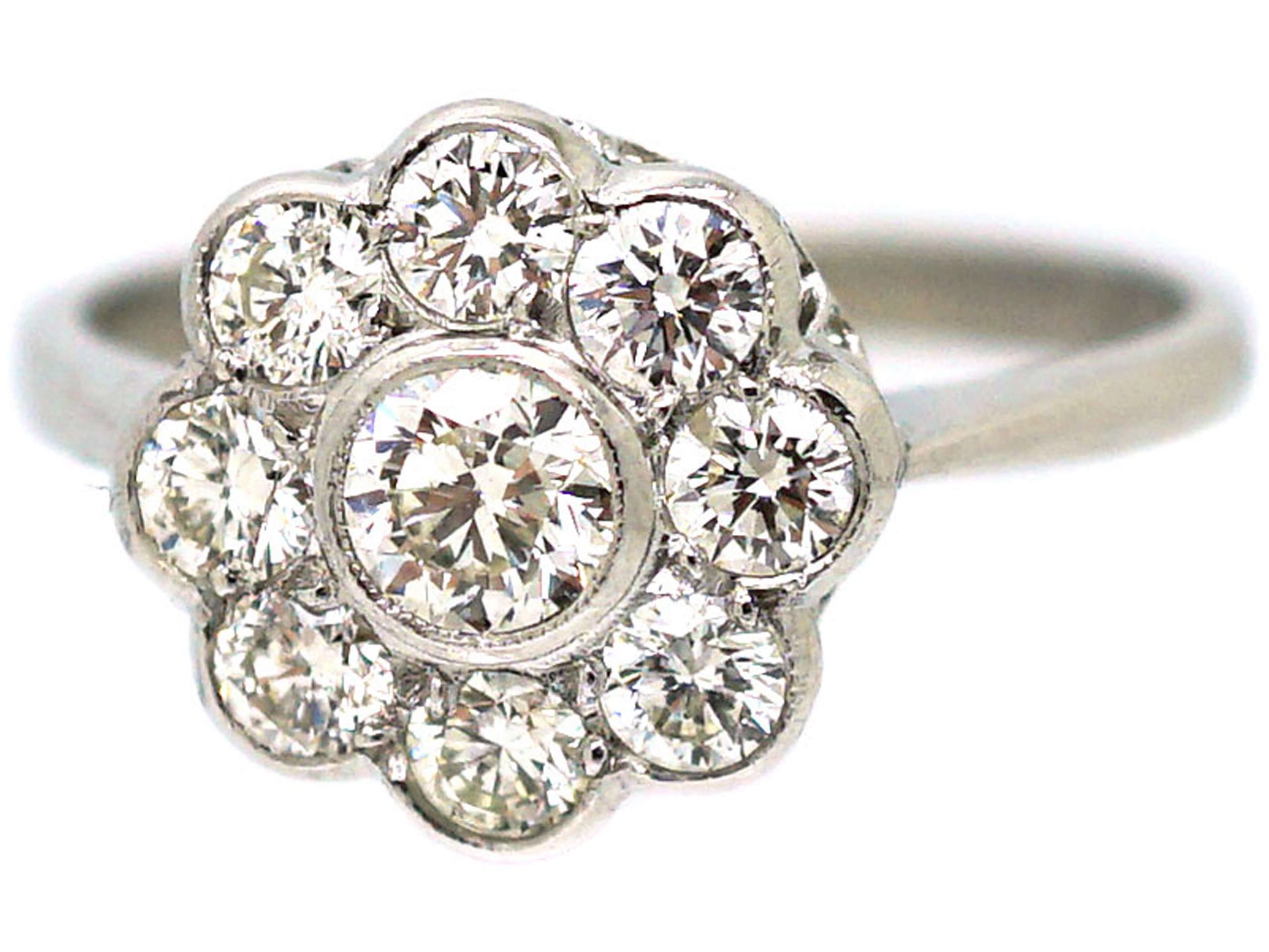 Platinum & Diamond Daisy Cluster Ring (131R) | The Antique Jewellery ...