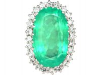 18ct White Gold Large Emerald & Diamond Cluster Ring