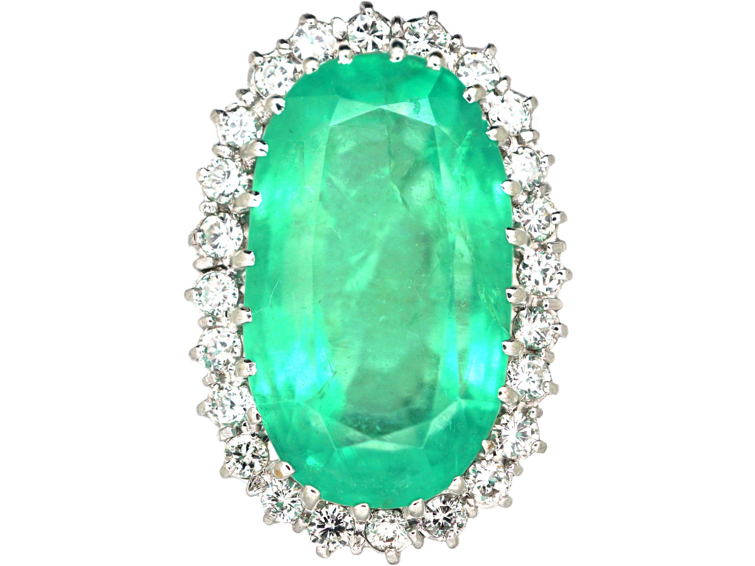 18ct White Gold Large Emerald & Diamond Cluster Ring 18ct White Gold Large Emerald & Diamond Cluster Ring