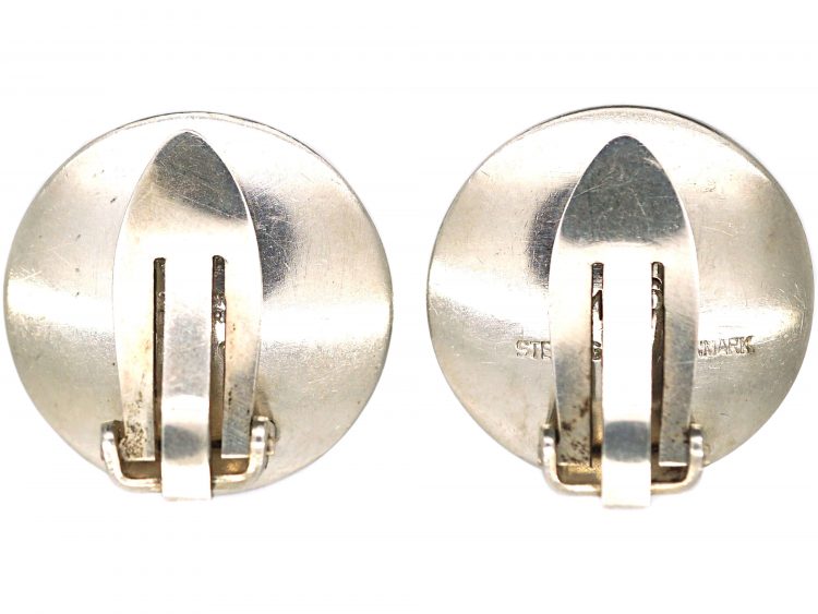 Silver Concave Disc Earrings by Georg Jensen