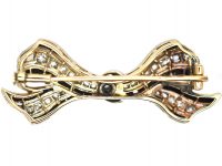 Art Deco 18ct Gold & Platinum, Onyx & Diamond Bow Brooch