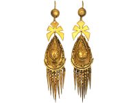 Victorian 18ct Gold Etruscan Revival Fringe Drop Earrings