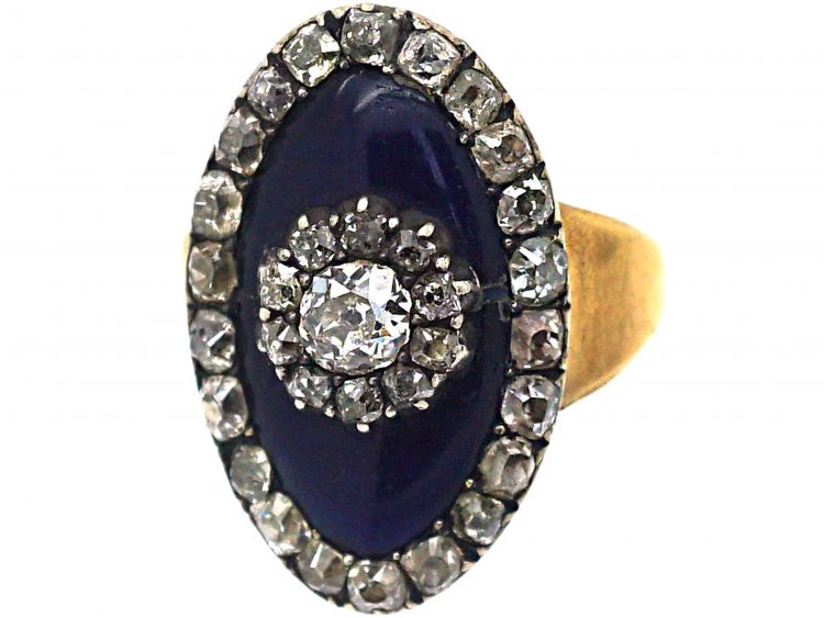 Georgian Gold, Blue Glass & Old Mine Cut Diamonds Bague au Firmament Ring