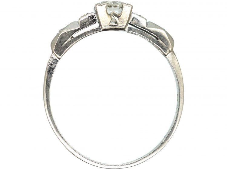 Art Deco Platinum & Diamond Solitaire Ring with Geometric Diamond Set Shoulders
