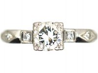 Art Deco Platinum & Diamond Solitaire Ring with Geometric Diamond Set Shoulders