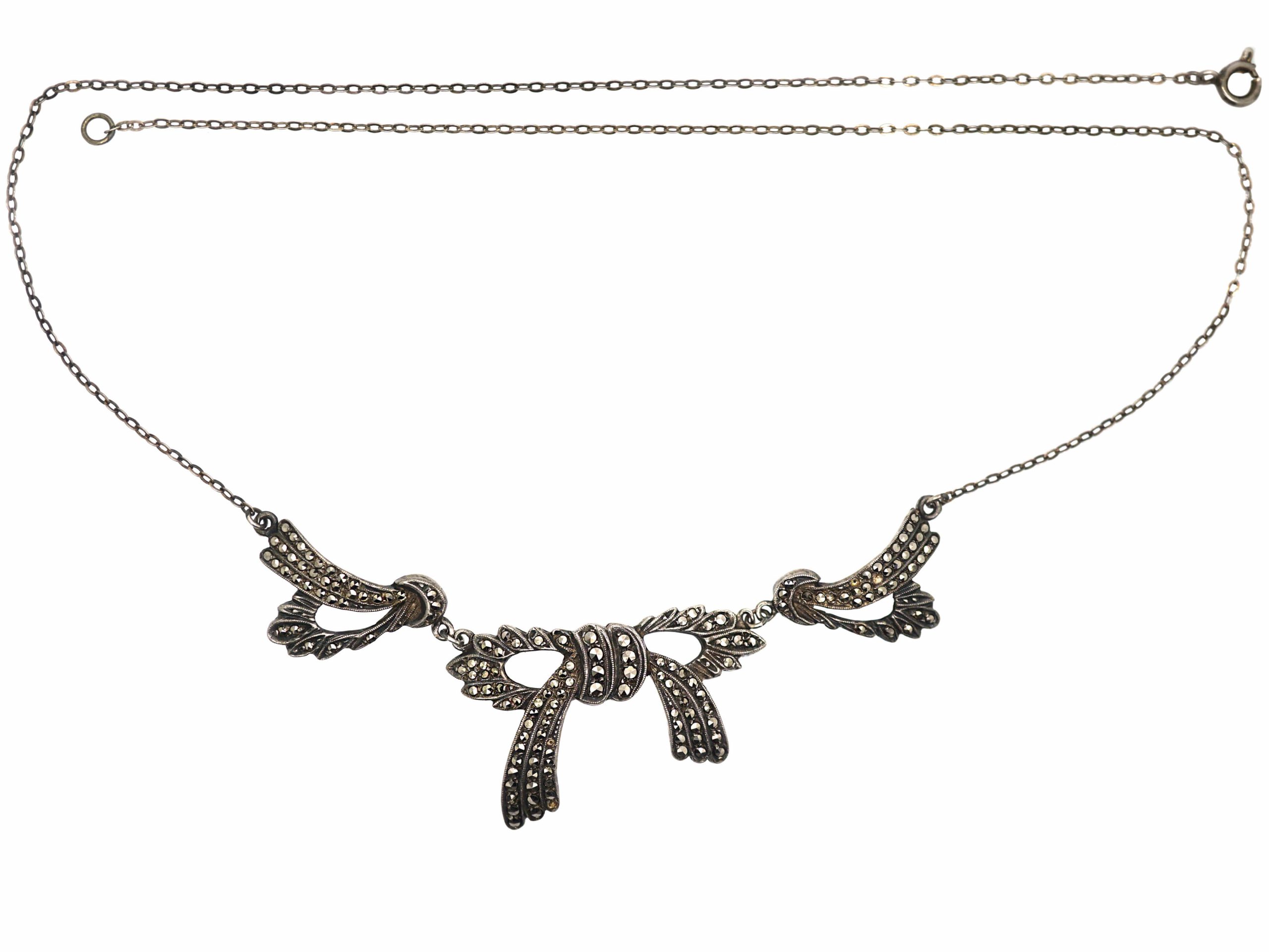 Art Deco Silver & Marcasite Bow Necklace (142R) | The Antique Jewellery ...